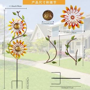 Two Sunflowers Metal <strong>Wind</strong> Spinner Garden Stake with Hummingbird, 360&deg; Rotating Rustic Windmill Outdoor Yard Lawn Decor - Product Image 3