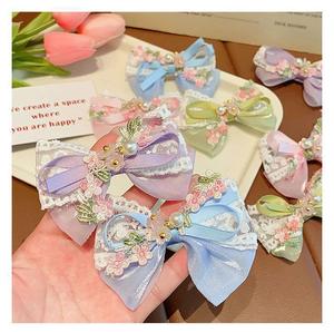 Bunte Kleine Blumen-Haarspangen für Kinder mit Perlen, Süße Bestickte Blumen-Haarschleifen, Haaraccessoires für Mädchen, Niedliche Haarklammern - Product Image 3