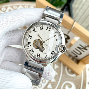 Swiss Made Mechanical <b>Watch</b> <b>Black</b> Roman Dial Skeleton Movement Stainless Steel Band Luxury Elegant Dress Wristwatch For <b>Men</b> - Product Image 1