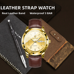Montre à quartz pour homme Binbond B8879, étanche, avec bracelet en cuir véritable, montre-bracelet décontractée et élégante pour homme - Product Image 6