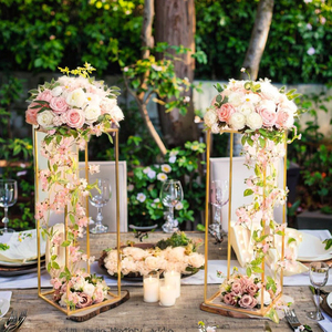 2pcs 80cm Tall Gold <strong>Flower</strong> Stand with Rectangular Metal Column <strong>Vases</strong> High Quality Floor <strong>Vase</strong> Table Wedding Decorations - Product Image 4