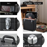 Boîte de rangement pour disques vinyles, collection d'albums LP, boîte de présentation avec couvercle, imperméable, antichoc, anti-poussière, sac en maille pliable, cuir