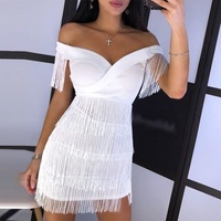 Robe Fourreau Blanche sans Manches pour Femme, à Franges, pour Soirées d'Été