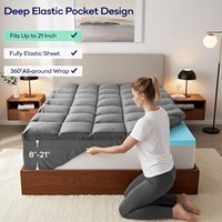 Surmatelas en mousse à mémoire de forme double couche 4 pouces Cal King Size, gel rafraîchissant, écologique, 300 fils au pouce carré, poches profondes élastiques, gris