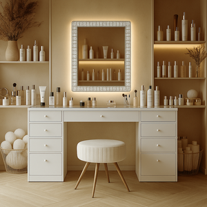 Gabinete Tocador para Dormitorio de Hotel Estilo Princesa <span class=keywords><strong>con</strong></span> Cubierta de Cristal, Mesa de Maquillaje de Lujo para Vestidor <span class=keywords><strong>con</strong></span> Espejo - Product Image 6
