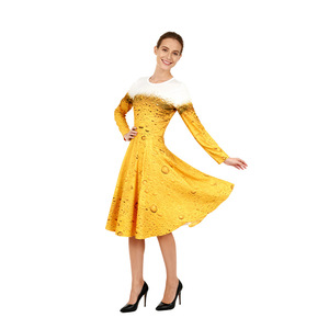 MANGGUO Women Beer 3D Printed Dress Long Sleeve A-Line <b>Costume</b> <b>Oktoberfest</b> Party Outfit Polyester - Product Image 1