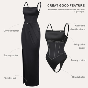 Venta al por mayor Mujeres Shaperwear Corsé incorporado Body Falda plisada Conjunto de dos piezas con <span class=keywords><strong>posavasos</strong></span> extraíbles - Product Image 3