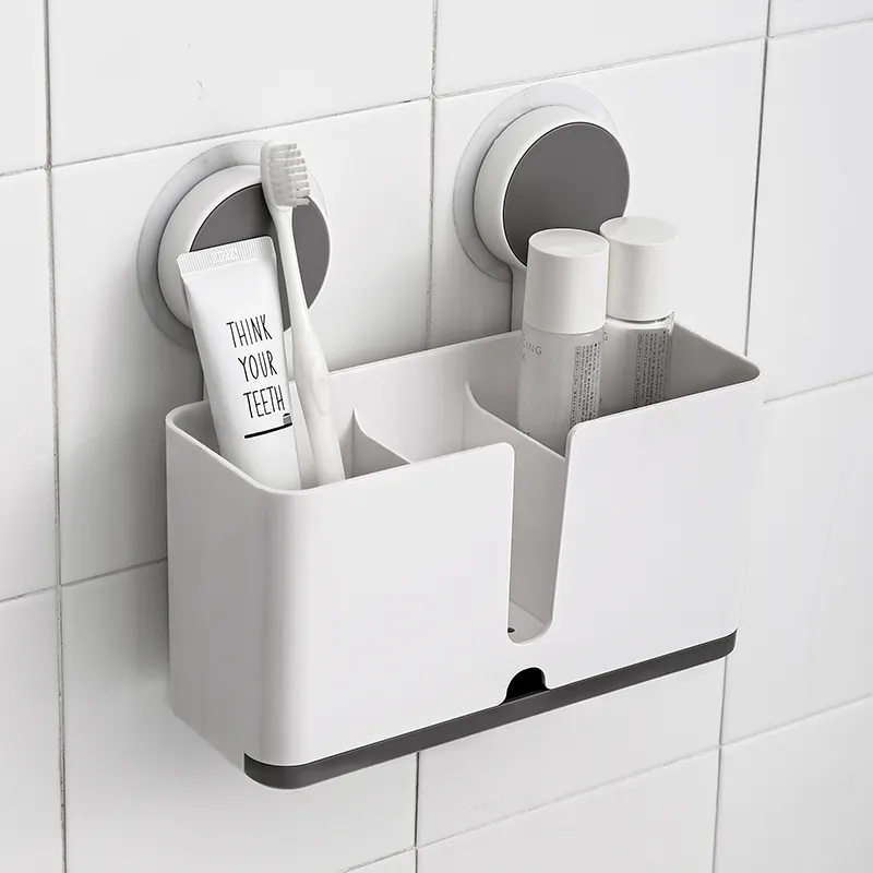 Taizhou New Design Kitchen Bathroom storage shelf Adhesive No Drill Wall Mounted Electric Thoothbrush Holder Storage Baskets