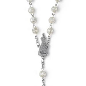 Mode Vintage Religieux Blanc Rose Chapelet Notre Dame <span class=keywords><strong>de</strong></span> <span class=keywords><strong>Fatima</strong></span> Pendentif Croix Baptême Collier <span class=keywords><strong>De</strong></span> Perles pour Femmes - Product Image 2
