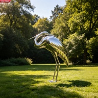Sculpture de héron en acier inoxydable poli miroir grandeur nature YOUFINE, statue d'oiseau grue moderne pour la décoration de jardin