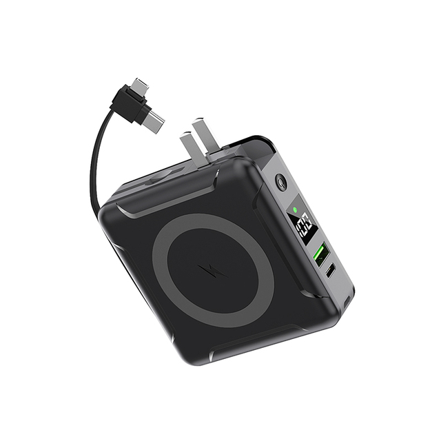 Hot Selling US Plug 5V QC3.0 Fast Charging Adapter PD Wall Charger with 10000mah Wireless Power Bank Built-in Cables