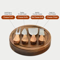 Ensemble de planches à fromage en bois d'acacia miniature avec 4 couteaux, planches à charcuterie, ensemble cadeau pour l'inauguration d'une maison, un anniversaire ou un mariage