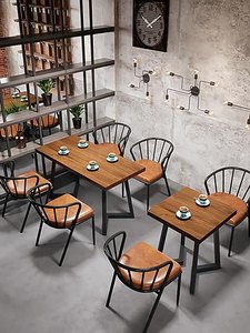 Mesa de comedor de madera maciza de estilo nórdico moderno, combinación de silla doble, restaurante Industrial ligero de lujo Europeo Americano Simple - Product Image 4