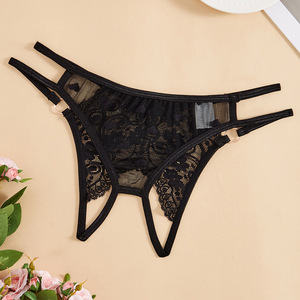 Ding Zhi Mei <b>Sexy</b> <b>Thong</b> Black Sheer Lace Low Rise Women's Lingerie Crotchless Insertable - Product Image 2