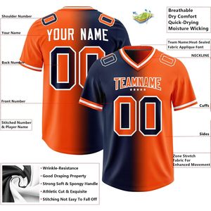 Custom Gradient Football Jersey Personalized Stitched <b>Name</b> Number Moisture Wicking V-Neck Unisex Adult Sports Uniform Size S-7XL - Product Image 3