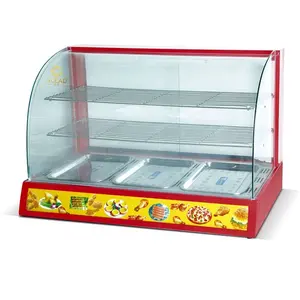 Persediaan Restoran Hot Food Warming Display Showcase Glass Komersial Digunakan Bentuk Lengkung Penghangat Makanan Listrik