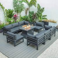 Ensemble de canapés modernes en aluminium en forme de L, mobilier de jardin modulaire avec table foyer intégrée