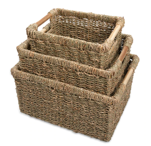 100% naturel jonc de mer jacinthe d'eau tissé à la main ovale pliant organisateur avec poignées en fer maison salle de bain paniers de rangement - Product Image 3