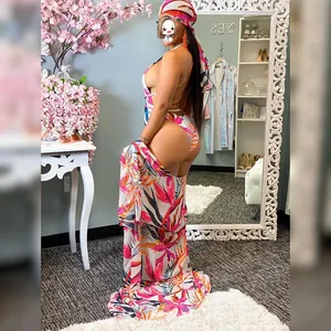 Conjunto de traje de baño Floral para mujer, bañador de tres piezas, ropa de playa Sexy, Bikini con diadema, conjunto de blusa