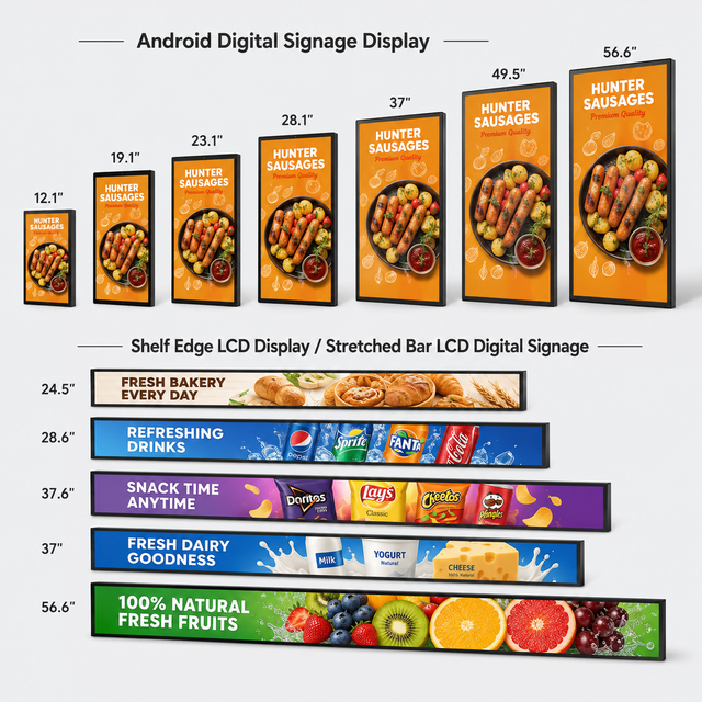 19.1 23.1 28.1 37 49.5 56.6 Inch Stretched Bar LCD Advertising Display Android WiFi Ultra Wide Strip Screen Signage for Bar
