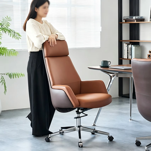 Chaise de bureau inclinable réglable, chaise pivotante en cuir à dossier haut pour usage professionnel, de conférence et de bureau à domicile - Product Image 3