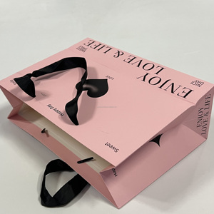 Bolsas de Papel Recubierto de Lujo para Regalos y Compras, con Asas de Cuerda de Algodón, Cinta, Impresión Flexográfica Desechable, en Oferta - Product Image 5