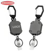 XXH-M043 Promotion Porte-clés rétractable antivol 40MM en métal avec enrouleur de badge et câble en acier à haute élasticité avec boucle à crochet