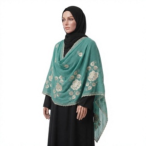 Wholesale Women Chiffon Shawl Floral <b>Embroidery</b> Breathable Ethnic Scarf Modest Wrap Bulk OEM ODM Custom - Product Image 4