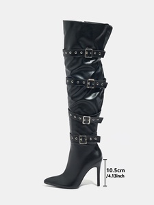 2025 New Pointed <b>Slip</b>-<b>on</b> Winter Solid Knee-High Super High Heel Height Increasing <b>Boots</b> Design All-match Fashionable - Product Image 6