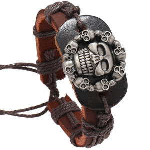 Punk Männer Frauen Leder Armband Braun Hip Hop Schmuck Vintage Accessoires Steampunk Schädel Handmade Charm Armbänder Armreif - Product Image 1