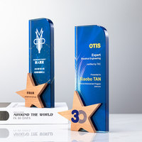 Trophée en cristal coloré, étoile à cinq branches en bois massif, goutte d'eau, personnalisable, pour réunions annuelles des entreprises d'assurance