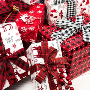 Custom Eco-Friendly Recyclable Double-Sided Red Black Plaid Stars Pattern Waterproof Gift <b>Wrap</b> <b>Paper</b> <b>Roll</b> Art <b>Paper</b> Packaging - Product Image 6