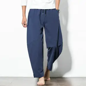 चीनी शैली Streetwear बैगी ढीला प्लस आकार 5XL आकस्मिक पतलून पुरुषों की कपास सनी व्यापक-पैर अन्त: पुर पैंट