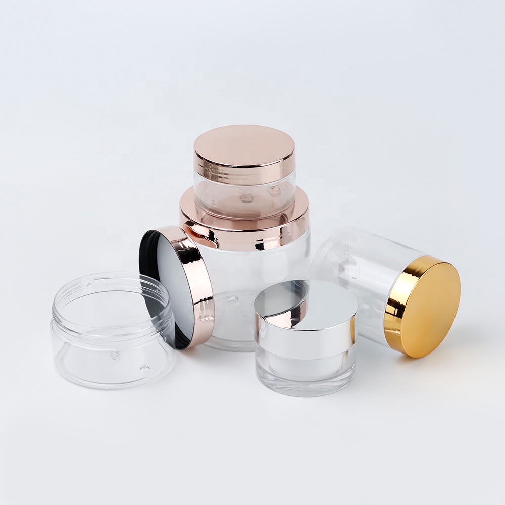 Empty 4oz 8oz 16oz PET Jars Clear Plastic Containers Gold Lids Cosmetics Storage 100ml 250ml 500ml