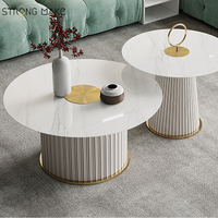 Table d'appoint blanche de luxe moderne minimaliste contemporain, Table basse ronde en marbre blanc en pierre frittée