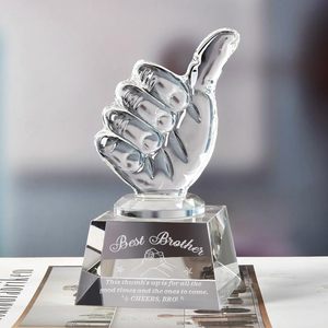Trophée du meilleur frère/soeur Crystal Award Pouce Geste de la main Sculpture en verre Statue Presse-papiers et cadeau d'anniversaire d'un ami adulte - Product Image 2