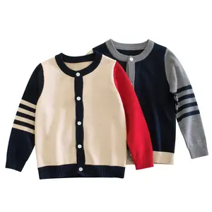 Boys Striped Knitted Cardigan Spring and Autumn Children's Color Matching Sweater Jacket Wholesale Autumn New Boys Cardigan