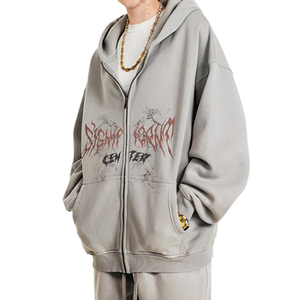 Felpa con Cappuccio Oversize Premium Personalizzata Stile Gotico Streetwear da Uomo con Dettagli Consumati Estetica <span class=keywords><strong>Dark</strong></span> Academia ODM in Pile - Product Image 4
