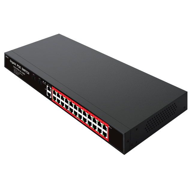 Metal 24GE POE + 2GE RJ45 + 2 GE SFP 4KV lightning protection Mobile Cloud Managed QOS VLAN Gigabit 24 Port PoE Network Switch
