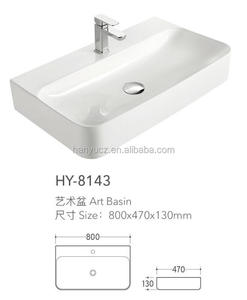 Vasque rectangulaire en céramique à poser, finition ultra brillante, grande taille, pour <span class=keywords><strong>lavage</strong></span> des mains, idéale pour hôtels et salles de bain - Product Image 6