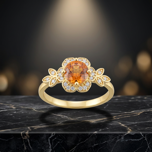Anillo de Compromiso de Plata de Ley 925, Estilo Vintage, Hecho a Mano, Chapado en Oro Rosa, con Citrino y Engaste Pavé - Product Image 2
