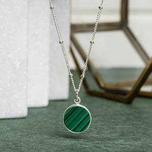 Malachite Jewelry Set Sterling <b>Silver</b> Circle Pendant Necklace Matching <b>Dangle</b> <b>Earrings</b> Gift For Women - Product Image 6