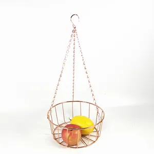 Elegante placcatura oro rosa 3 livelli cesto di frutta mensola di conservazione della cucina cesto di frutta con gancio
