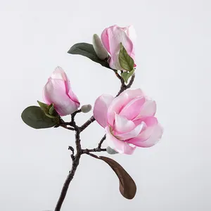 57cm bunga Magnolia buatan untuk hiasan tengah meja bunga pesta pernikahan liburan rumah DIY dekorasi buket ungu putih