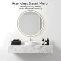 Kingstin Miroir Intelligent LED Rond Sans Cadre | Anti-Buée & Heure | Vanité de Salle de Bain Luxe Acier Inox