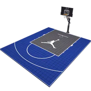 بلاط أرضيات ملعب كرة السلة في الفناء باللون الأزرق والرمادي الداكن مقاس 25x30 قدمًا بالقياس القياسي