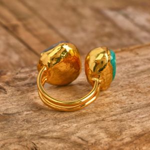 High Quality 18K Gold Plated Amazonite and Amethyst <strong>Rings</strong> <strong>Resizable</strong> for Anniversaries Wedding Bands - Product Image 4