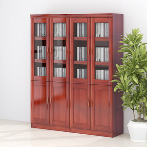 Xinlongfei Wooden <b>Filing</b> Cabinet 2 Tier Lockable Glass Door Office <b>Storage</b> Unit For Books And Documents - Product Image 2