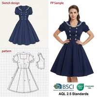 Vestido Marinero Vintage Personalizado de Alta Calidad, Estilo Retro de los Años 50, Vestido Náutico para Mujer, Fabricación OEM ODM, BSCI OEKO-TEX, Azul Marino, Estilo Rockabilly