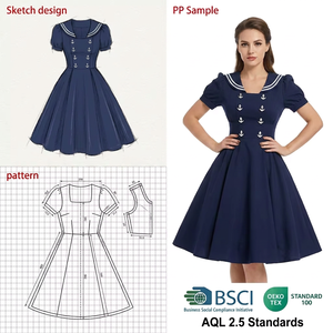 Custom High Quality Vintage Sailor <strong>Dress</strong> 1950s <strong>Retro</strong> Nautical Women <strong>Dress</strong> OEM ODM Factory BSCI OEKO-TEX Navy Blue Rockabilly - Product Image 1